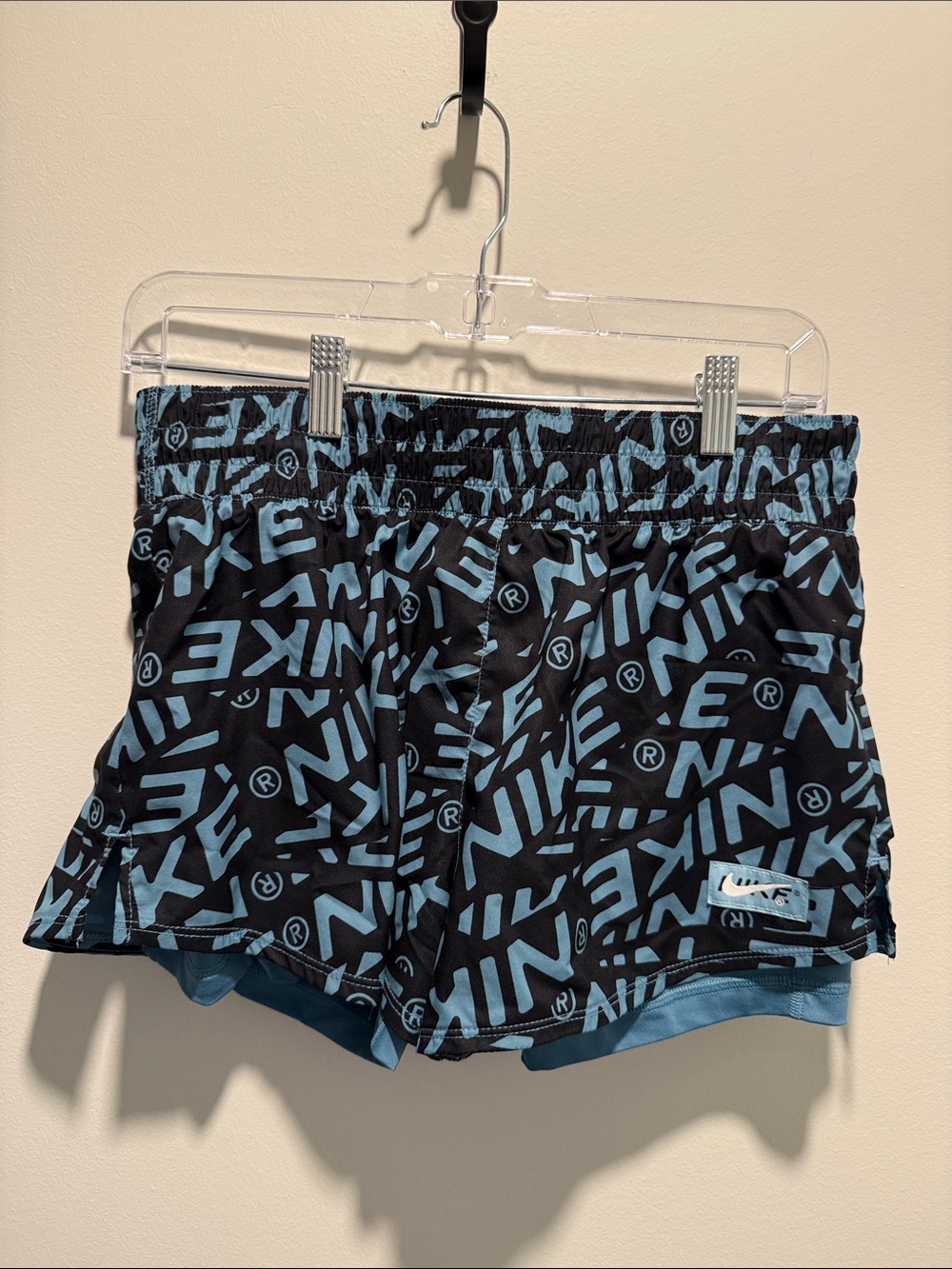 Nike Black Shorts with Light Blue All-Over Logo Print
